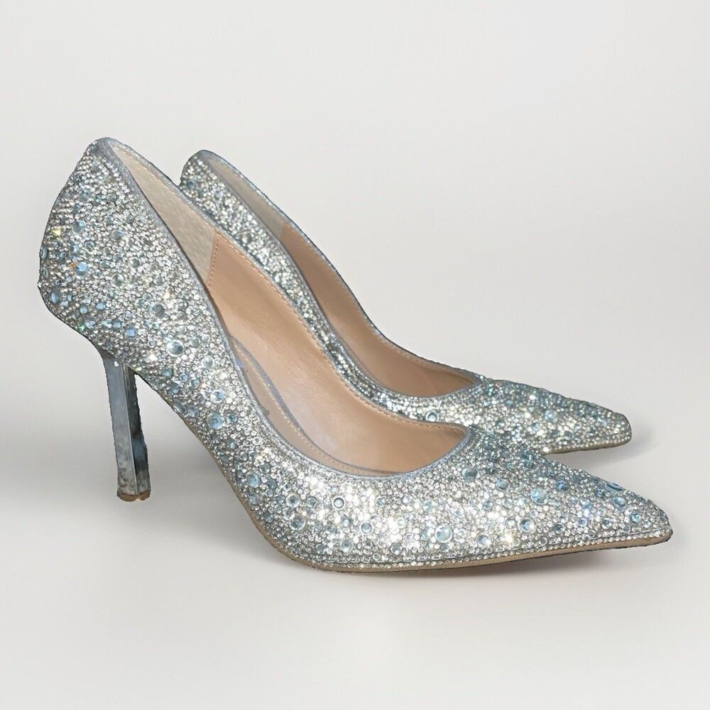 Steve Madden Classie-R Silver Rhinestone Pumps 5M Stiletto Sparkly Wedding Bling